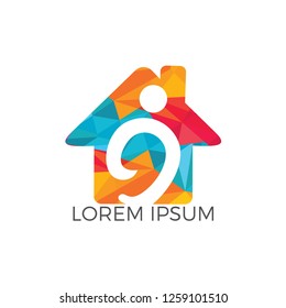 Home with happy human vector logo design. Charity, help and support organization vector design. 