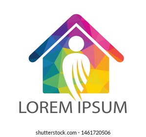 Home with happy human vector logo design. Charity, help and support organization vector design. 