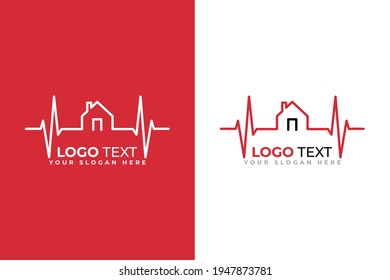 Home with Heart Beat Logo Design Template