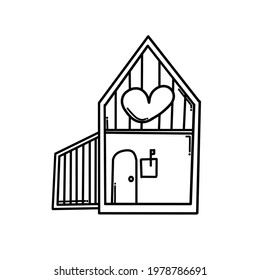 Home with heart Doodle vector icon. Drawing sketch illustration hand drawn cartoon line.