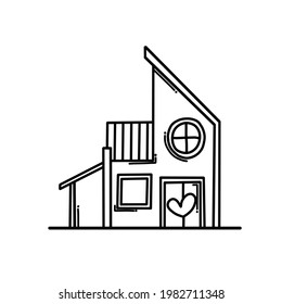Home with heart Doodle vector icon. Drawing sketch illustration hand drawn cartoon line.