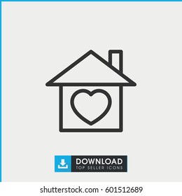 home with heart icon. simple outline home with heart vector icon. on white background.