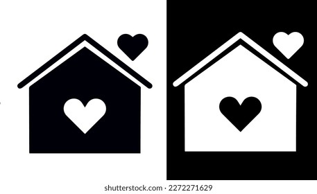 Hogar con diseño vectorial de icono cardíaco en blanco y negro