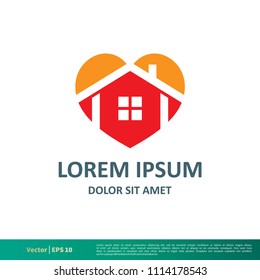 Home and Heart Icon Vector Logo Template