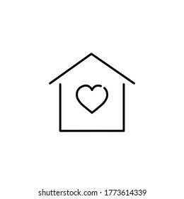 Home With Heart Line Icon.