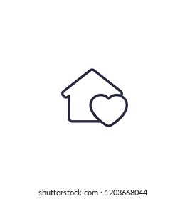 home with heart linear icon on white