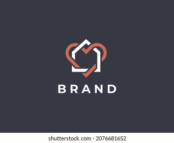 Home and heart logo. Abstract creative logotype.
