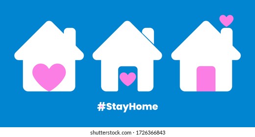 Home with heart shape designed as a logo, symbol or icon. this design for campaign the coronavirus desease prevention. the design concept is shows messages to the people for stay at home