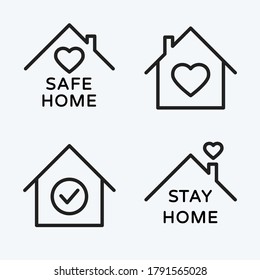 Home with heart vector shape designed as an icon or logo illustration. House symbols set prepared for corona virus pandemic protection designs. Outline graphic for 'stay home' or 'stay safe' signs V1