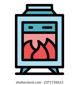 Vector de contorno de icono de calor doméstico. Horno de gas. Color plano de la estufa de chimenea