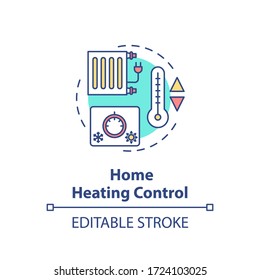 Home heating control concept icon. Household air conditioning. Smart house system. Resource saving idea thin line illustration. Vector isolated outline RGB color drawing. Editable stroke