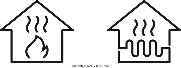 dispositivo de calefacción del hogar con una chimenea, electricidad o fuente de gas icono