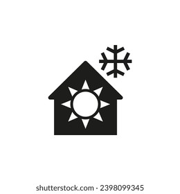 Home heating symbol and icon. A snowflake is outside, and the sun is inside the house. Vector illustration.