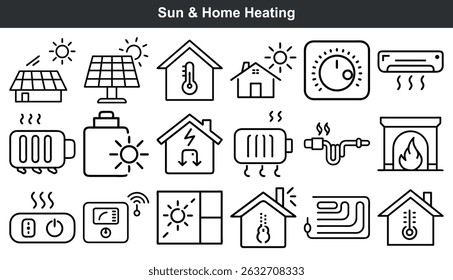 Home sistema de aquecimento ícones eficiência de energia solar