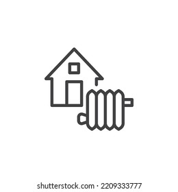Home Heating System line icon. linear style sign for mobile concept and web design. House and heater radiator outline vector icon. Symbol, logo illustration. Vector graphics
