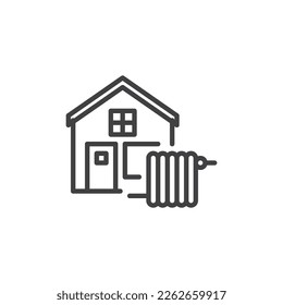 Home heating system line icon. linear style sign for mobile concept and web design. Home and radiator outline vector icon. Symbol, logo illustration. Vector graphics