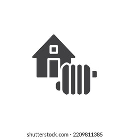 Home Heating System vector icon. filled flat sign for mobile concept and web design. House and heater radiator glyph icon. Symbol, logo illustration. Vector graphics