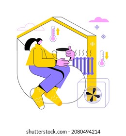 Home heating technologies abstract concept vector illustration. Smart house, heating radiator, save energy, temperature control, solar panel, air conditioning, home automation abstract metaphor.