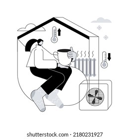 Home heating technologies abstract concept vector illustration. Smart house, heating radiator, save energy, temperature control, solar panel, air conditioning, home automation abstract metaphor.