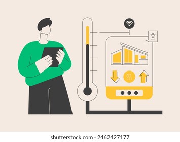 Home heating technologies abstract concept vector illustration. Smart house, heating radiator, save energy, temperature control, solar panel, air conditioning, home automation abstract metaphor.