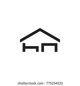 Home with hn letter chair and table logo design vector