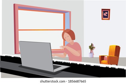 Home hobbies tend to become quite huge in the lockdown especially to children.a girl is seen learning to play piano from an online session