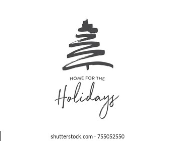 Home For The Holidays Vector Text Icon Illustration Background for post cards, greeting cards, scrapbooks, web