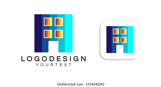 home and hotel logo design. icon app smartphone color full