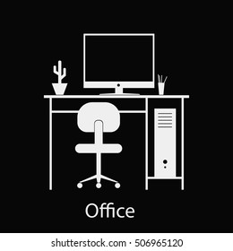 Home and hotel office room interior with furniture. Line vector icon illustration