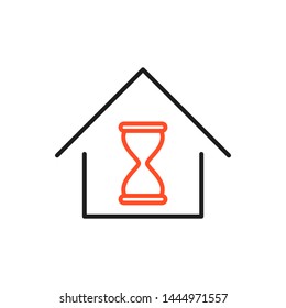 Home and hourglass icon vector. Time House Icon Logo Design Element 