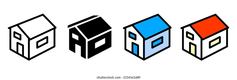icono vectorial 3D en casa y hogar conjunto de imágenes de ilustración plana simple en color blanco y negro.