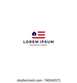 home house american flag logo vector template icon