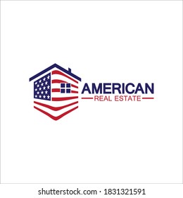 home house american flag real estate logo vector illustration