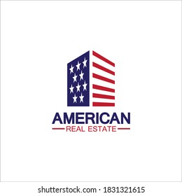 home house american flag real estate logo vector illustration