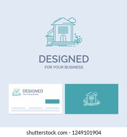 Home, house, Apartment, building, office Business Logo Line Icon Symbol for your business. Turquoise Business Cards with Brand logo template