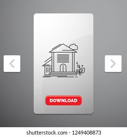 Home, house, Apartment, building, office Line Icon in Carousal Pagination Slider Design & Red Download Button