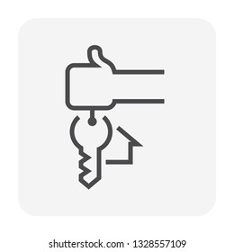 Home, house or apartment key vector icon. For concept of property or real estate i.e. handover, new home, owned, sale, rent, buy or purchase. Also for mortgage, loan, insurance, lease and finance.