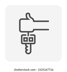Home, house or apartment key vector icon. For concept of property or real estate i.e. handover, new home, owned, sale, rent, buy or purchase. Also for mortgage, loan, insurance, lease and finance.