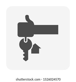 Home, house or apartment key vector icon. For concept of property or real estate i.e. handover, new home, owned, sale, rent, buy or purchase. Also for mortgage, loan, insurance, lease and finance.