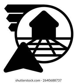 Home house and bookmarks with navigation cursor solid icon, neural dataset concept. Vector graphics. Data visualization sign on white background, style mobile or design