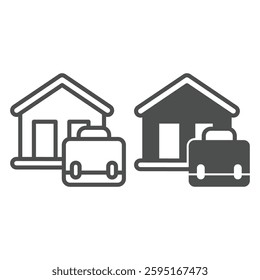 Home house and briefcase line and solid icon, remote work concept. Vector graphics. Cottage building with portfolio bag sign on white background, outline style icon for mobile or web design