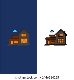 Home, House, Building, Apartment  Icons. Flat and Line Filled Icon Set Vector Blue Background