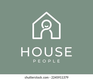 Edificio Casa Arquitectura Propiedad Personas Hombre Mujer Sonriente Diseño de Logotipo Vector Feliz