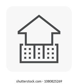 Home Or House Building And Depth Pile At Cross Section View Vector Icon Design. Include Soil, Earth Or Ground. Concrete Structure At Below, Underground. Analysis By Civil Or Geotechnical Engineering.