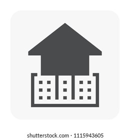 Home Or House Building And Depth Pile At Cross Section View Vector Icon Design. Include Soil, Earth Or Ground. Concrete Structure At Below, Underground. Analysis By Civil Or Geotechnical Engineering.