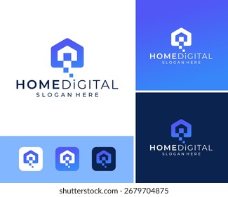 Casa Construção Digital Solução Tech Network Simples Moderno Ícone Vetor Logo Design Illustration