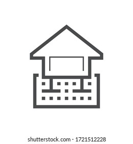 Home Or House Building And Foundation Or Footing At Cross Section View Vector Icon. Shallow Spread Type. Include Soil, Column. Concrete Structure At Below, Underground. Analysis By Civil Engineering.
