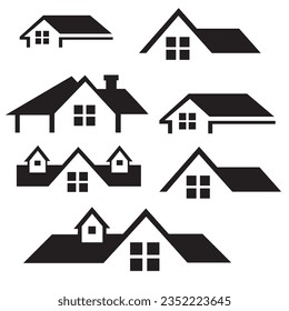 home or house or building or real flat black modern vector icon set