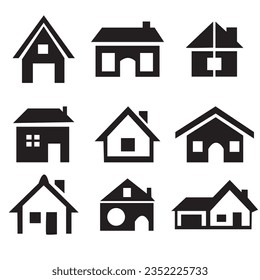 home or house or building or real flat black modern vector icon set