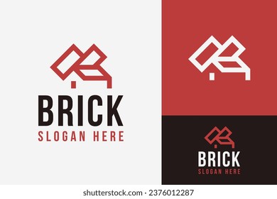 Edificio de la casa con plantilla de diseño de marca con logotipo en pared de ladrillo de estructura